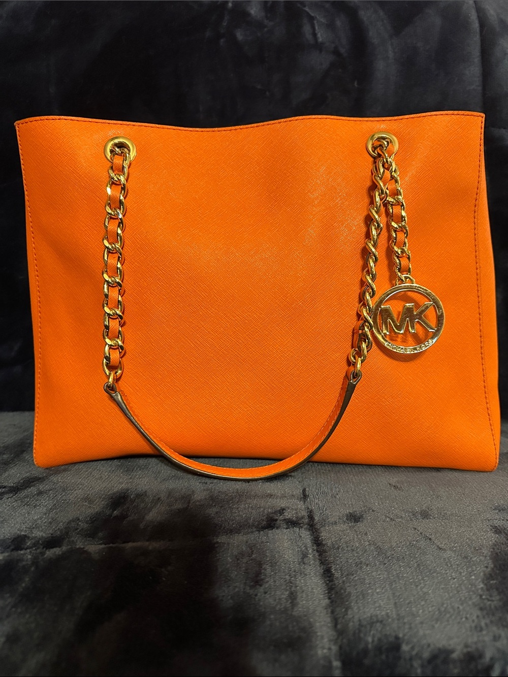 Michaels Kors Bright Orange Chain-Handle Saffiano Tote